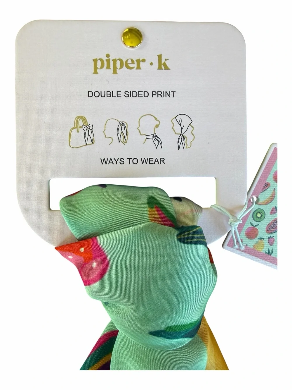 Piper K Fruit Print Scarf in Aqua and Pink Tropical Vacation Classic Style